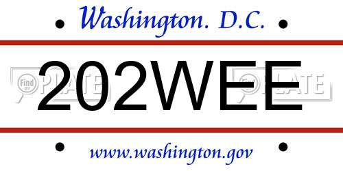 202WEE District Of Columbia License Plate