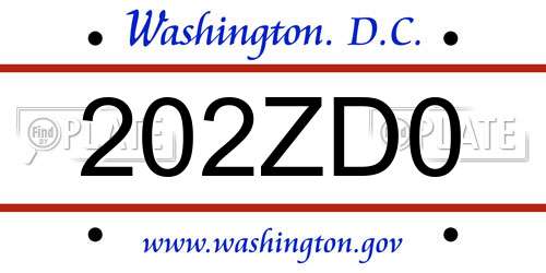 202ZD0 District Of Columbia License Plate