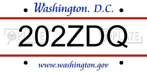202ZDQ District Of Columbia License Plate