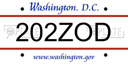 202ZOD District Of Columbia License Plate