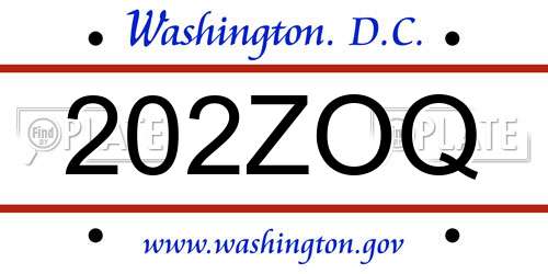 202ZOQ District Of Columbia License Plate