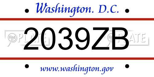 2039ZB District Of Columbia License Plate