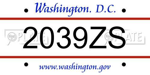 2039ZS District Of Columbia License Plate