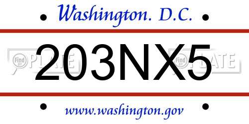 203NX5 District Of Columbia License Plate