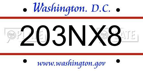 203NX8 District Of Columbia License Plate