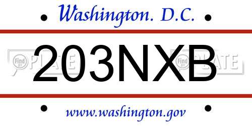 203NXB District Of Columbia License Plate