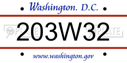 203W32 District Of Columbia License Plate