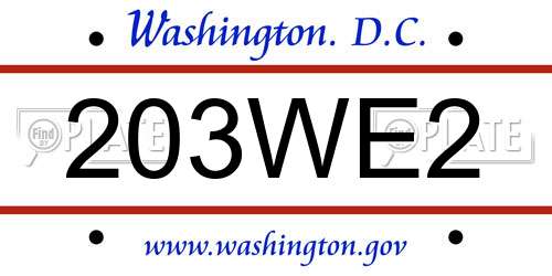 203WE2 District Of Columbia License Plate