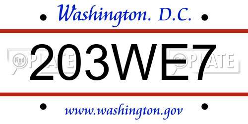 203WE7 District Of Columbia License Plate