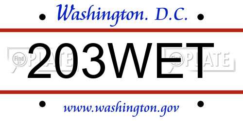 203WET District Of Columbia License Plate