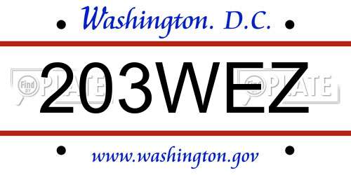 203WEZ District Of Columbia License Plate