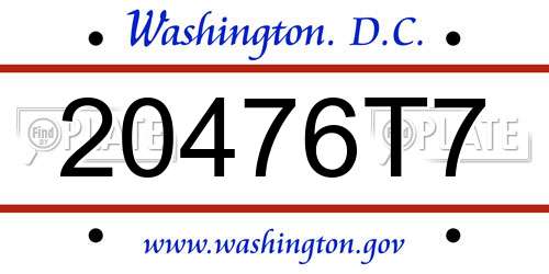 20476T7 District Of Columbia License Plate