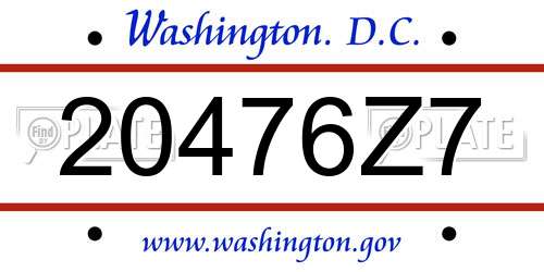 20476Z7 District Of Columbia License Plate
