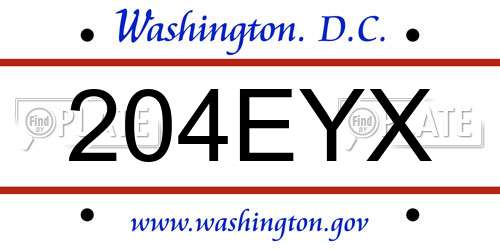 204EYX District Of Columbia License Plate