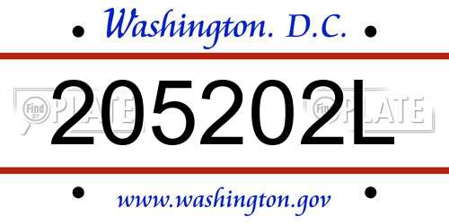 205202L District Of Columbia License Plate