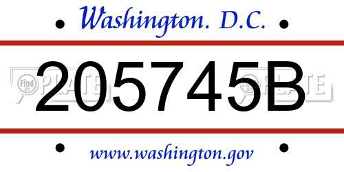 205745B District Of Columbia License Plate