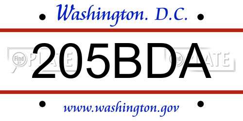 205BDA District Of Columbia License Plate
