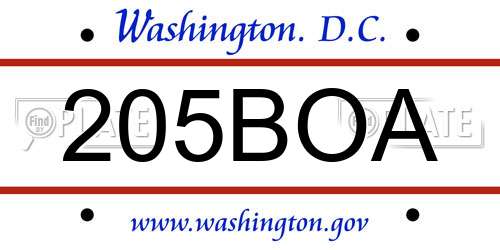 205BOA District Of Columbia License Plate