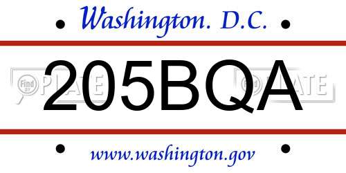 205BQA District Of Columbia License Plate