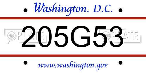205G53 District Of Columbia License Plate