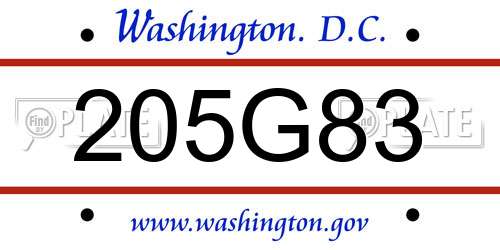 205G83 District Of Columbia License Plate
