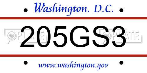 205GS3 District Of Columbia License Plate