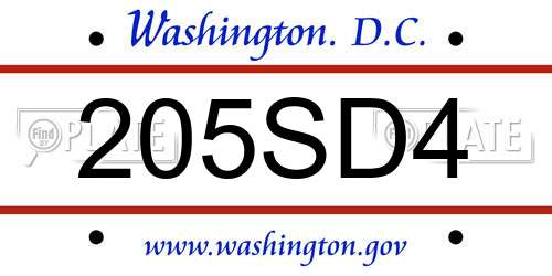 205SD4 District Of Columbia License Plate