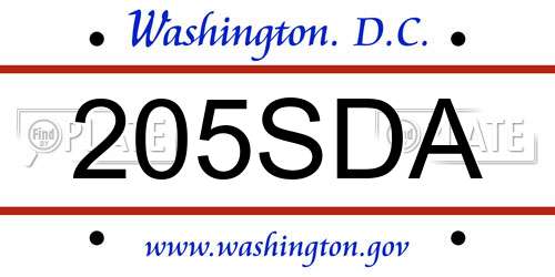205SDA District Of Columbia License Plate