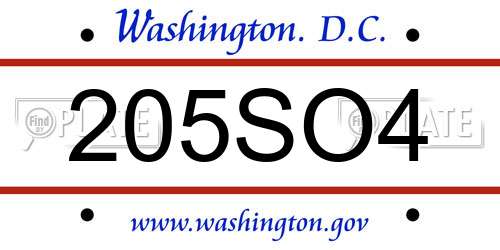 205SO4 District Of Columbia License Plate