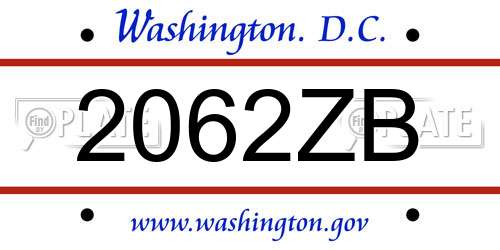 2062ZB District Of Columbia License Plate