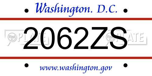 2062ZS District Of Columbia License Plate