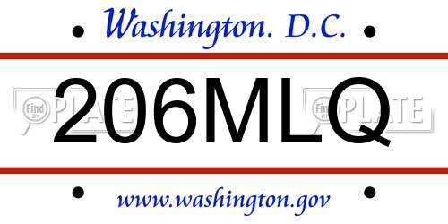 206MLQ District Of Columbia License Plate