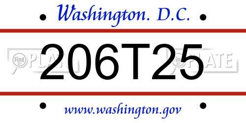 206T25 District Of Columbia License Plate