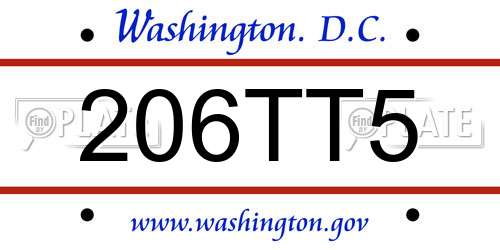 206TT5 District Of Columbia License Plate