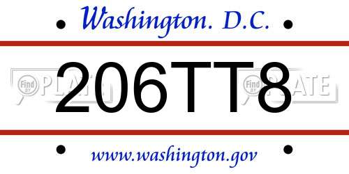 206TT8 District Of Columbia License Plate