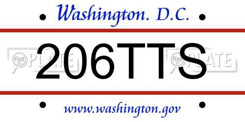 206TTS District Of Columbia License Plate