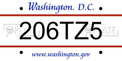 206TZ5 District Of Columbia License Plate