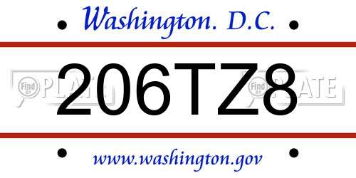 206TZ8 District Of Columbia License Plate