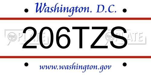 206TZS District Of Columbia License Plate