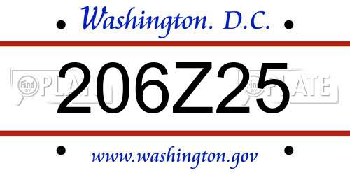 206Z25 District Of Columbia License Plate