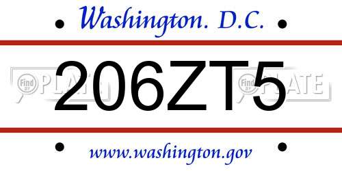 206ZT5 District Of Columbia License Plate