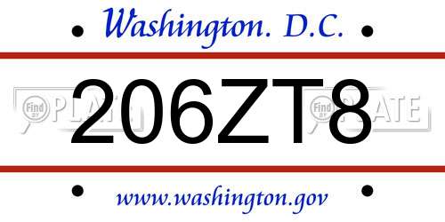 206ZT8 District Of Columbia License Plate