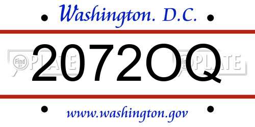 2072OQ District Of Columbia License Plate