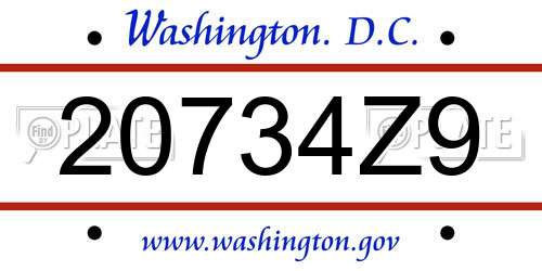 20734Z9 District Of Columbia License Plate