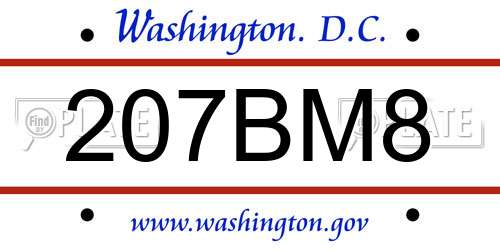 207BM8 District Of Columbia License Plate