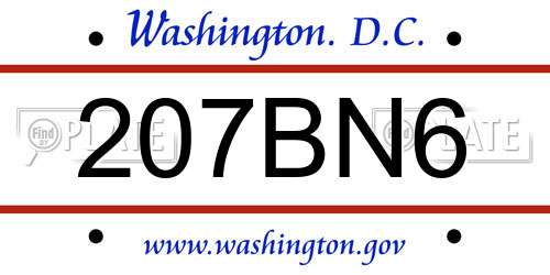 207BN6 District Of Columbia License Plate