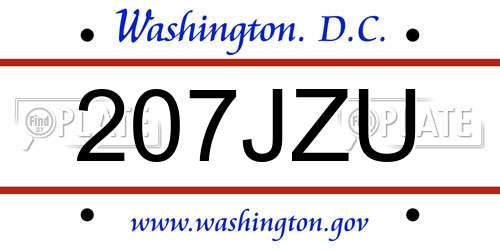 207JZU District Of Columbia License Plate