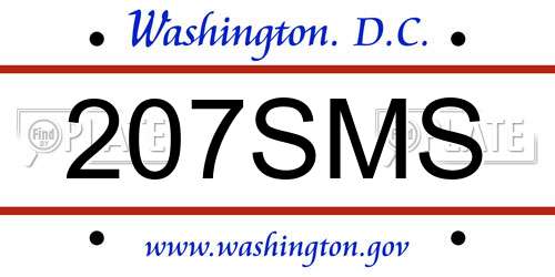 207SMS District Of Columbia License Plate