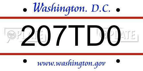 207TD0 District Of Columbia License Plate
