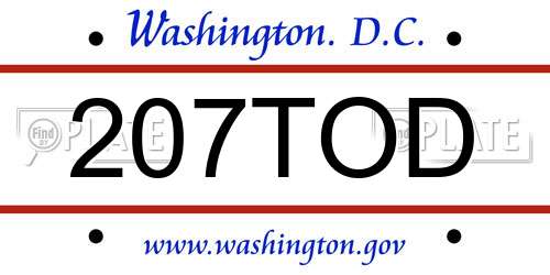 207TOD District Of Columbia License Plate